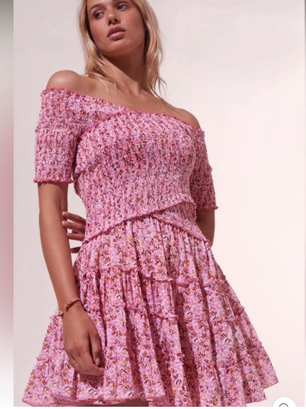 Paulette St Barth Soledad Smocked Floral Cotton Mini Dress Size Extra Small NWOT